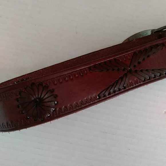 B-Low the Belt Tooled Leather Lacing Belt with Buckle Western Cowgirl 34 Brown - Picture 10 of 16